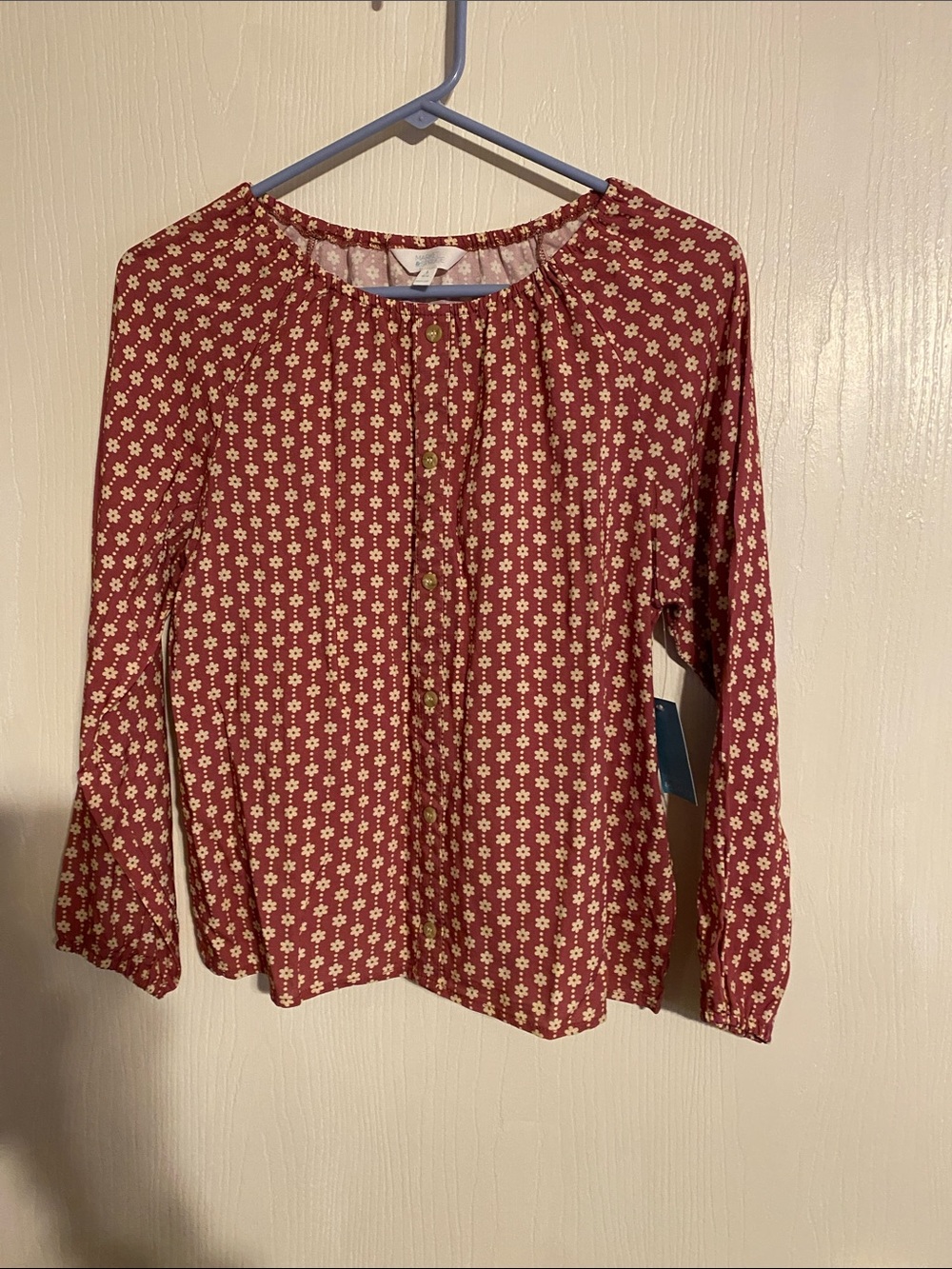 Market & Spruce Rust Red Floral Print Long-Sleeve Blouse